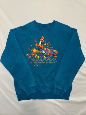 Vintage Disney Winnie the Pooh Teal Crewneck Sweatshirt Kids Large